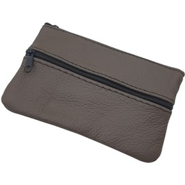 myledershop Large Cowhide Leather Key Case with 3 Zip Compartments Made in EU (Dark Brown)