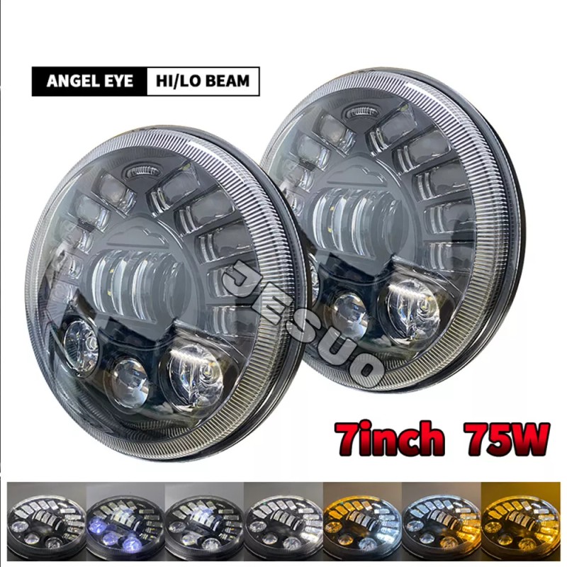 JESUO PAIR 7" inch Round LED Headlights High/Low Beam For