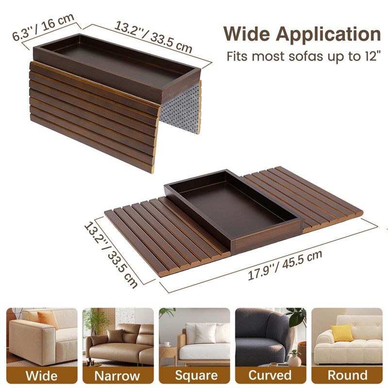 Kssiaz Couch Arm Tray, Bamboo Sofa Table for Couch, Sofa