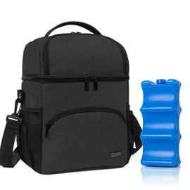 Teamoy Breastmilk Cooler Bag with Ice Pack, Fits 6 Baby Bottles Up to 9 Ounce Bottle Bag, Upright Bottle Cooler with Strap for Nursing Mom Daycare, Black