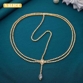 Yalice Rhinestone Layered Head Chain Jewelry Waterdrop Wedding Headband Chains for Women Goddess Crystal Headpieces Birthday Hair Accessories