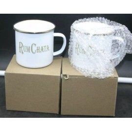 Rum Chata Set of 2: Rum Chata Copper, White Enamel Mule Mug Cup with Gold Lettering NEW!!!