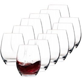 HAKEEMI Set of 12 Stemless Wine Glasses for Red White Wine, 15 oz, Dishwasher Safe