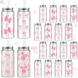 Willinglong 24 Pcs Coquette Bow Aesthetic Cup Pink Bow Plastic Tumbler with Lids and Straws 13.5 oz Reusable Cute Plastic Cups for Women Birthday Bridal Shower Wedding Party Supplies(400ml,13.5oz)
