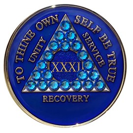 Sobriety Chip AA Crystallized Blue Triplate Sapphire Bling (31 Year)