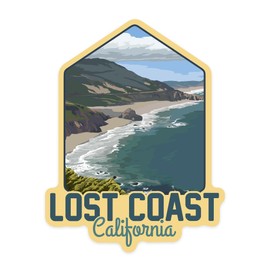 Lantern Press Sticker Lost Coast, California, Coastal Scene, Die Cut Vinyl, (Waterproof Decal for Cars, Water Bottles, Laptops, Coolers), Small