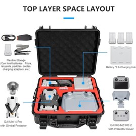FPVtosky 6-IN-1 Mini 4 Pro Accessories Bundle Kit, Dual Layer Mini 4 Pro Case, Sunshade Cover, RC 2 Lanyard, Propellers Holder, Lens Cap, 2*Screen Protector for DJI Min 4 Pro Accessories