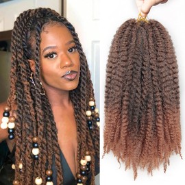 TUVOJALE Marley Twist Braiding Hair 14 inch Afro Kinky Curly Crochet Braids 8 Packs Cuban Twist Crochet Braids Synthetic Low Maintenance Skin-Friendly Marley Hair Extensions(T30, Packs of 8)