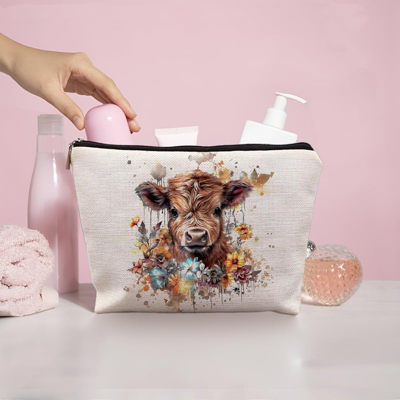 uinwk Highland Cow Gifts, Cow Makeup Bag, Cow Lover Gifts,