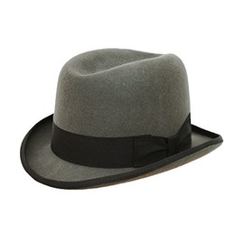 DH Hand Made 100% Wool Hard Top Churchill Homburg Felt Trilby Hat New Grey