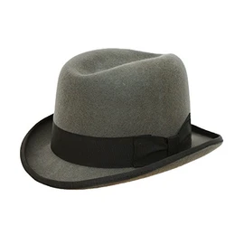 DH Hand Made 100% Wool Hard Top Churchill Homburg Felt Trilby Hat New Grey