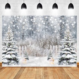 Avezano Winter Christmas Backdrop Xmas Holiday Party Banner Pine Tree Glitter Snowy Forest Background Portrait Studio Booth Photobooth Props (7ft x 5ft)