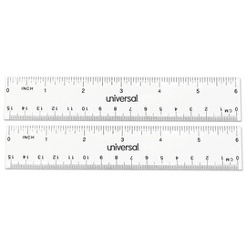 Universal UNV59025 6 in. Long Standard/Metric Plastic Ruler - Clear (2/Pack)