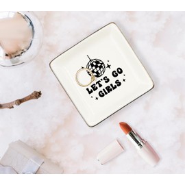 WODMIS Western Cowgirl Ceramic Jewelry Tray Dish, Pink Cowgirls Jewelry Plate, Let's Go Black Cowgirls Disco Ball Ring Trinket Dish, Cowgirl Birthday Gift For Women Cowgirls Ssp