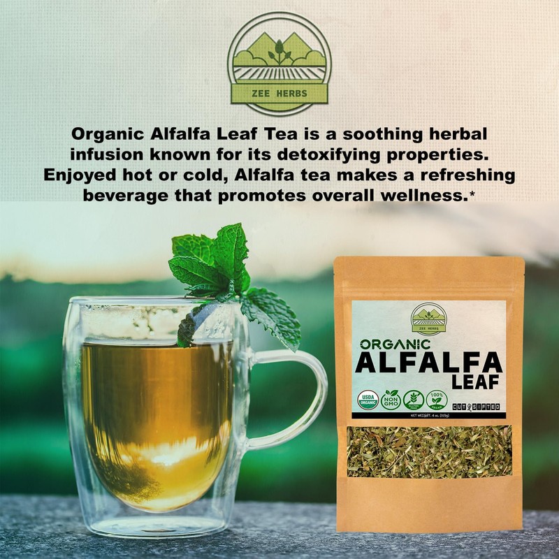 ZeeHERBS Organic Alfalfa Leaf 4 oz. (113g) Pack, USDA Certified