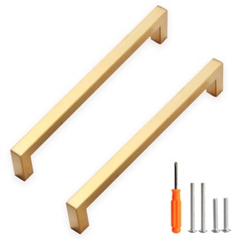 Redunest Cabinet Pulls Gold Cabinet Handles Square Drawer Pulls, 50 Pack 7-1/2 Inch Stainless Steel Kitchen Door Cupboard Cabinet Handles, Drawer Hardware Handles, 192mm Hole Centers