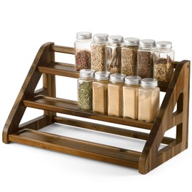 Tinamo Acacia Wood Spice Rack - Wooden 3-Tier Spice Rack Organizer for Countertop or Cabinet – Kitchen Spice Organizer and Seasoning Organizer Shelf (Walnut)