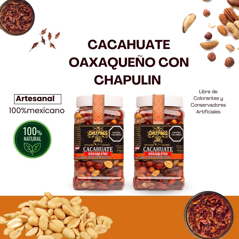 Cacahuate Oaxaqueño con Chapulin 240g Chilipines, botana salada, chapulines, snack