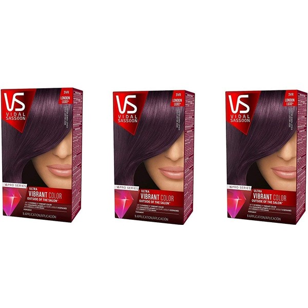 Vidal Sassoon Pro Series Permanent Hair Dye, 3VR Deel Velvet Violet Hair Color, Pack of 3