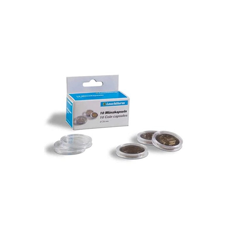 Leuchtturm Pack of 10 Gold Silver Euro Coin Capsules 14mm