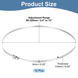 uxcell 13 Inch 430 Stainless Steel Duct Clamps, 10 Pcs Adjustable Hose Clamps with Worm Gear Pipe Clamp Air Duct Clamp for Flexible Ducting Heating Cooling Exhaust Ventilation