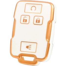 YALNORVA for GMC Key Fob Cover, Key Fob Case Cover Fits for Chevy Colorado Silverado 1500 2500HD 3500HD Suburban Tahoe GMC Canyon Sierra Denali Car Accessories Smart Key Holder, Gold White