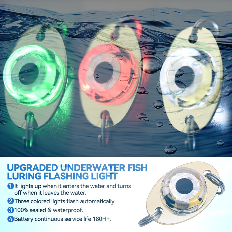 DUNKTEAM LED Underwater Fishing Lures，LED Lighted Bait Flasher，Deep Drop Fishing