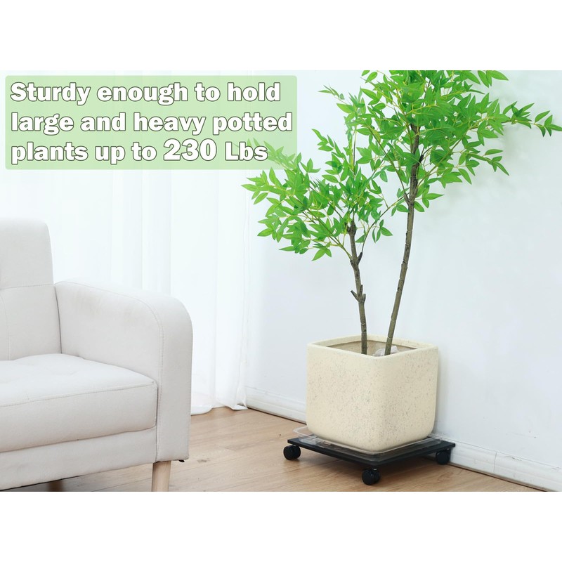 2 Packs 12" Metal Square Plant Caddy with Wheels Large