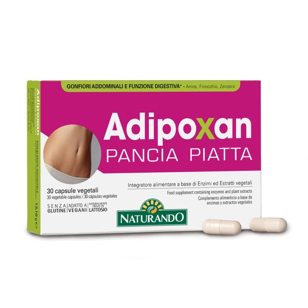 NATURANDO Adipoxan Pancia Piatta Integratore alimentare, contrasta i gonfiori addominali e favorisce la funzione digestiva - 30 capsule
