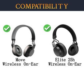 SOULWIT 70mm Cooling Gel Earpads Cushions Replacement for Jabra Move/Elite 25h Wireless On-Ear Headphones, Ear Pads with High-Density Noise Isolation Foam - Black