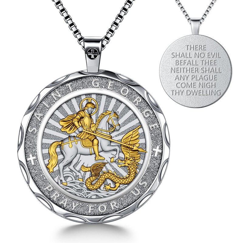 OigvcoTe Silver Gold St George Necklace Catholic Medal