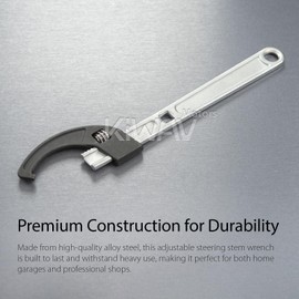 KiWAV Universal 2-in-1 Adjustable Steering Stem Spanner Wrench, 22-70mm Range with 3/8" Torque Wrench Drive Cutout - Durable Alloy Steel, Rust-Resistant Automotive Tool