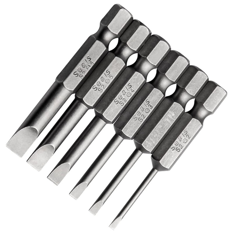 Toolcool 6 Pcs Slotted Screwdriver Bit Set Magnetic Flat Head