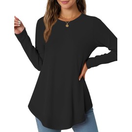 JUSTFASHIONNOW Womens Tops Long Sleeve Shirts Crew Neck Tunics or Tops To Wear with Leggings Casual Loose T Shirts Fall Trendy Blouse (Black, Large)