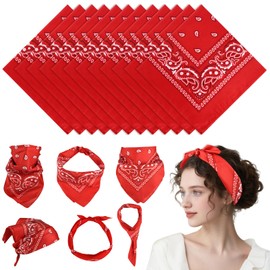 PLULON 12 Pack Red Bandanas for Men Women, Paisley Pattern Bandana Bulk Headbands Men Handkerchief Cowboy Face Mask Square Scarf Headwear 100% Polyester