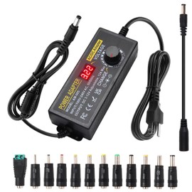 3~12V 12A 144W Adjustable Universal Power Supply Adapter, 3V 4V 5V 6V 7V 8V 9V 10V 11V 12V Variable DC Power Supply with Voltage Display 100V-240V 50-60Hz AC to DC Converter for LED Strip Light Router