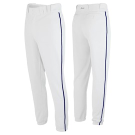 SSK Showcase Collection Flex Bottom Youth Baseball Pants | Piped & Solid Youth Sizes (Small 22"-24", White/Navy)