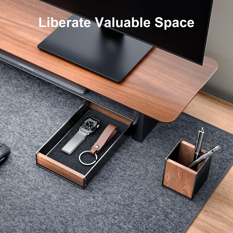 UPERGO Walnut Desk Tray with Pen Holder Set, Natural Wooden