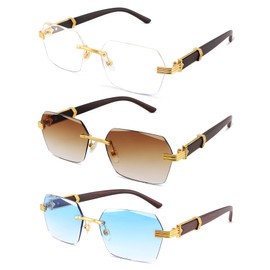 Hycredi Rimless Rectangle Sunglasses Men Women Retro Frameless Square Shade Y2k Sun Glasses Tinted Eyewear-Clear+Brown+Blue