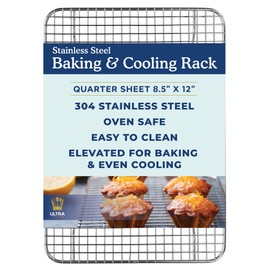 Ultra Cuisine Stainless Steel 8.5 x 12-inch Cooling and Baking Rack - Oven-Safe - Dishwasher-Safe - Heavy Duty - Tight Wire Bake for Oven Cooking - Quarter Sheet Pan - Ideal as Roasting Rack