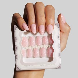 Celebritips Uñas postizas | Lunares rosa bebé, uñas almendradas extracortas, reutilizables, uñas de otoño con calidad de salón | 16 tamaños - Kit de 3