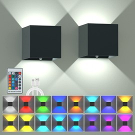 SURPALIG RGB Wall Sconces Set of 2, LED Lights for Room Decor 16 Colors, 6000mAh Battery Operated Wall Sconce, Rechargeable Remote Control Dimmable Cordless Wall Lights for Bedroom Living Room
