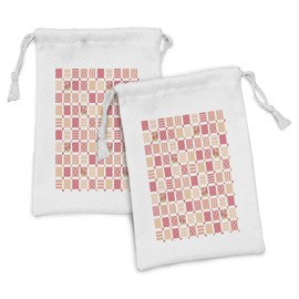 Lunarable Dusty Rose Fabric Pouch Set of 2, Patchwork Inspired with Different Patterned Squares Shabby Form Style, Small Drawstring Bag for Toiletries Masks and Favors, 9" x 6", Salmon Dark Coral