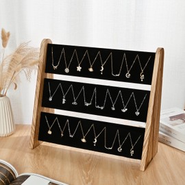 humberboat Necklace Holder 3 Tier Wooden Necklace Organizer Stand with Velvet, Necklace Display Stand for Selling,Chain Necklace Holder Rack for Show, 72 Necklaces Bracelets