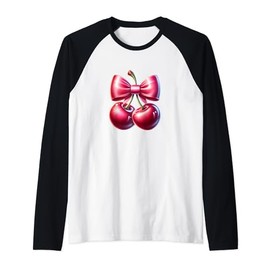 Coquette Bows with cherries Cute Coquette girl Raglan Baseball Tee