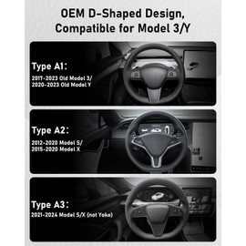 Belinous Leather Steering Wheel Cover Lace Up, Genuine Leather Hand Stitched Steering Wheel Wrap Compatible with 2017-2023 Model 3/2020-2023 Model Y (W/O Mark)