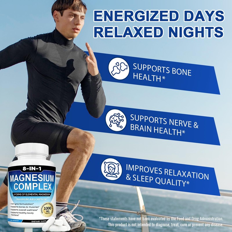 Magnesium Complex for Women and Men, Magnesium Supplement 8 Elemental
