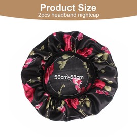 SGERUFZ Seidensatin Haarhaube, 2-stückige Schlafhaube (schwarz + rosa), Seidenschlafmütze, breiter Haarband Schlafmütze, einstellbare Schlafkappe, weiche Kopfhaube mit Gummi für Damen und Mädchen