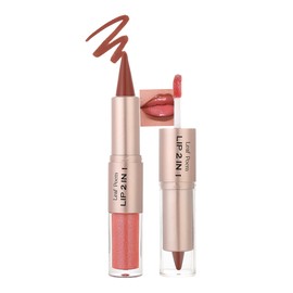 Matte Lip Liner&Glitter Lip Gloss Kit for Women Long Lasting Waterproof,Nude Brown Lipliner Pencil Shimmer Pink Lipoil Gloss Combo 24 Hour,Hydrating Lip Balm Glossy Lipgloss Liquid Lipstick Makeup-04