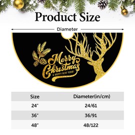 48 Inch Merry Christmas Tree Skirt Black and Gold Christmas Tree Skirt with Snowflake Elk Christmas Tree Decoration Box Tree Skirt Mat for Christmas Winter Holiday Party Decorations